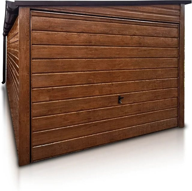 Liderstal Einzelgarage Standard aus Blech in Holzoptik mit Pultdach und Schwingtor, Farbe: Braun, B/T/H: 400 x 500 x 250 cm - Bild 1