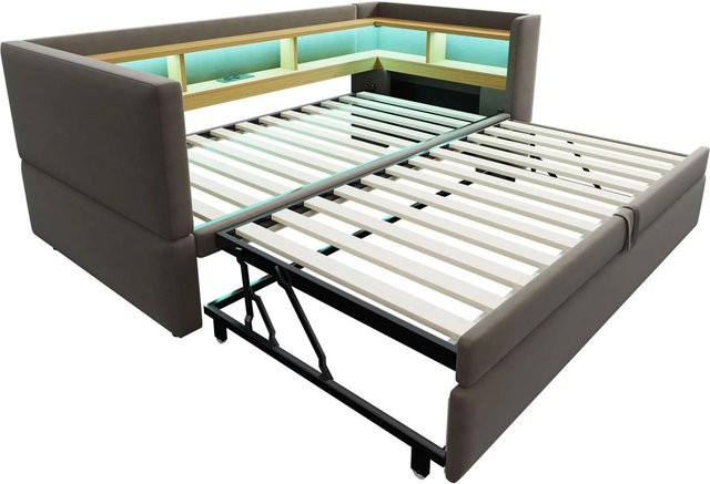 Merax Schlafsofa mit LED-Beleuchtung und USB-Ladefunktion, Dunkelgrau, B/T/H: 90 x 190 x 80 cm - Bild 1