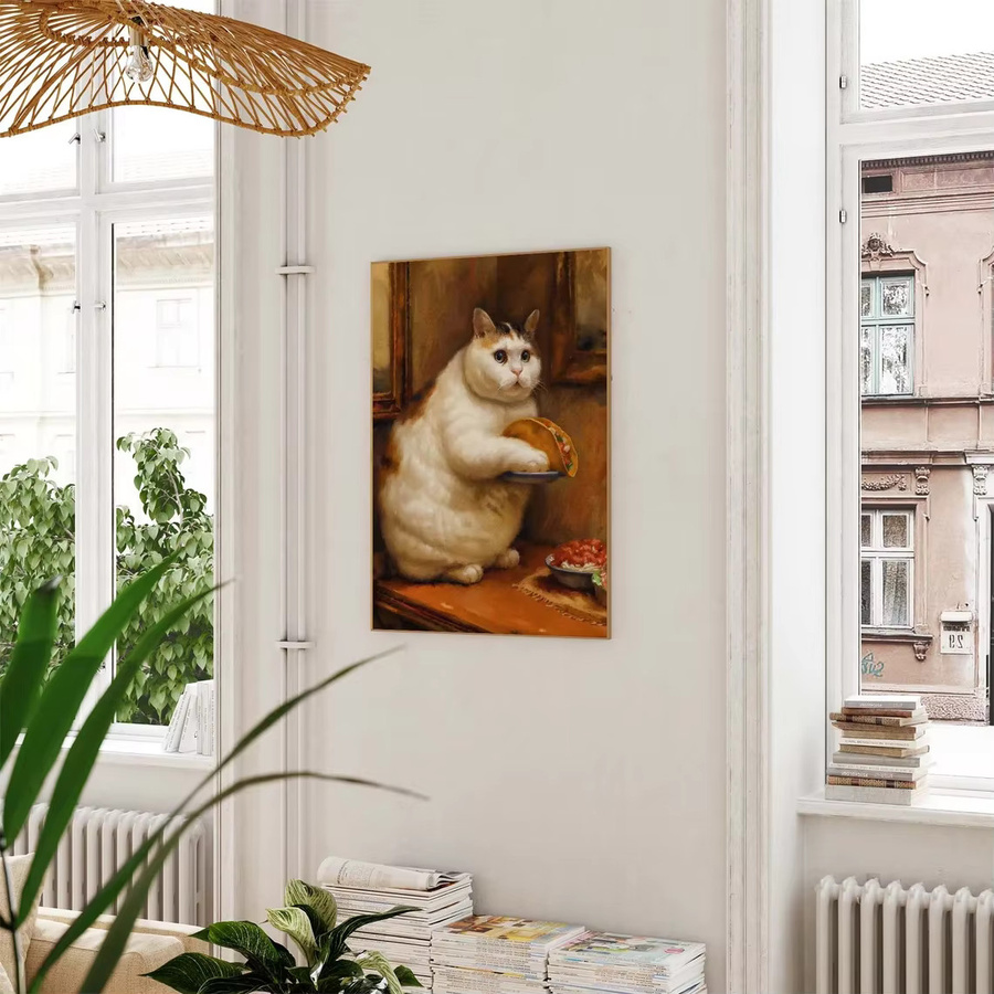 Vintage Wandposter SHENCHEN mit lustiger Katze und Tacos in Mehrfarbig - Bild 4