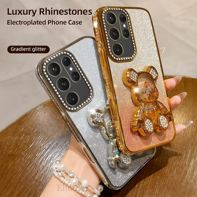 Luxuriöse Diamant-Glitzer Schwan Handyhülle für Samsung Galaxy S26 Ultra S25 FE S24 Plus A17 A56 mit Stoßfestem Bären-Halterung in Transparent/Multicolour - Bild 1