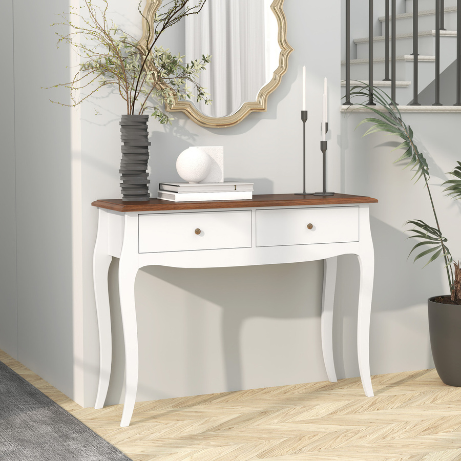 HOMCOM Konsolentisch Modern mit 2 Schubladen aus MDF und Spanplatte, Weiß und Dunkelbraun, B/T/H: 100 x 35 x 76,5 cm - Bild 2