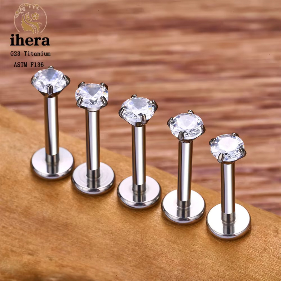 ihera Piercing Labret Lippenstecker, Titan, Zirkonia, Silber, Unisex - Bild 2