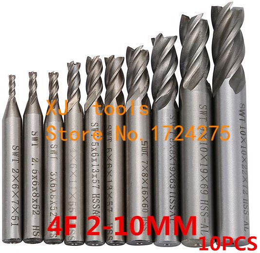 KAVTECNC TOOLS Schaftfräser Set aus HSS mit 2, 3 oder 4 Flöten für CNC und Power Tools, 10-teilig, Durchmesser 2-10 mm - Bild 1