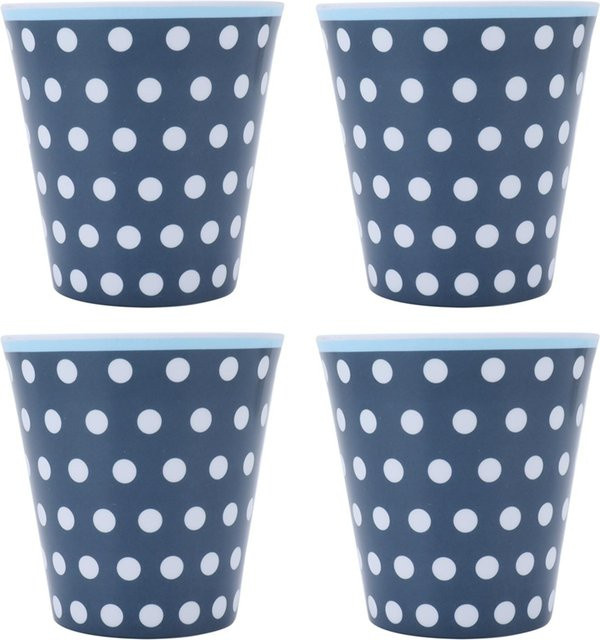 CosyHome Melaminbecher Set aus Imitationsporzellan, 4 Stück, Weiß und Blau, gepunktet - Bild 1