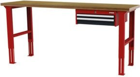STIER Höhenverstellbare Werkbank mit Schubladen in Rot und Grau, B/T/H: 200 x 60 x 76-106 cm - Bild 1
