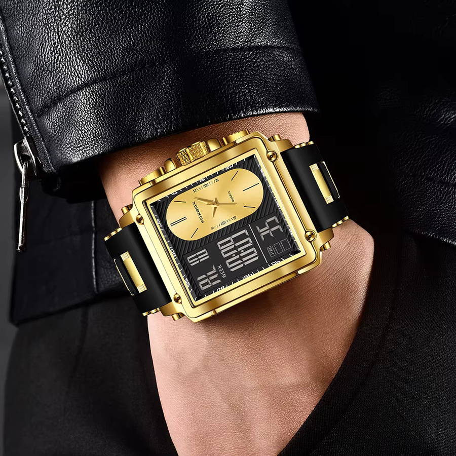 FOXBOX Digitaluhr, Quarz, Silikon, Schwarz, Gold, Herren - Bild 6
