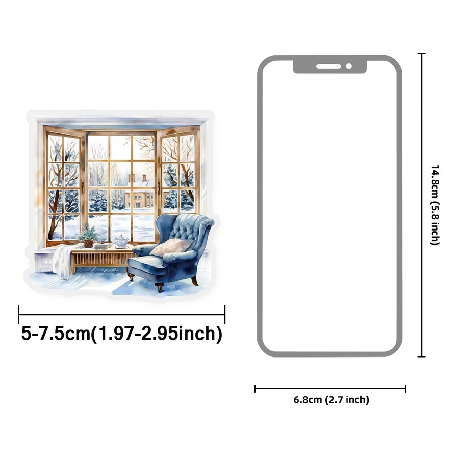 Etori Life 15 Stück handbemalte Aufkleber mit Schneebesetzter Fensteransicht in Multicolour für Notizbücher, Handys und Gepäck - Bild 2