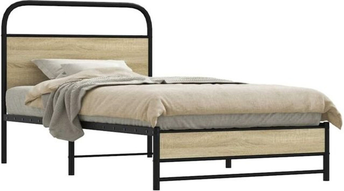 Vidaxl Einzelbett Bettgestell aus Holzwerkstoff und Stahl in Eiche Natur und Braun B/T/H: 90 x 200 cm - Bild 1