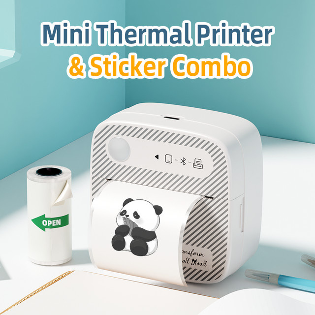 DOLEWA B3 Tragbarer Mini-Bluetooth-Drucker, Tintenloser Thermodrucker für Aufkleber und Etiketten, Weiß - Bild 1