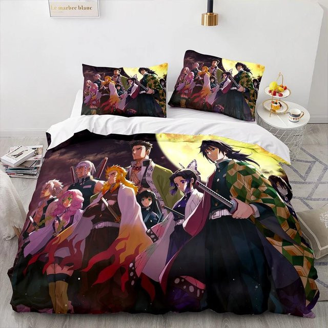 Demon Slayer Bettwäsche Set mit 3D-Print, Motiv Anime, Mehrfarbig, Material Mikrofaser, Bettbezug und Kissenbezug, Breite: 70 cm, Länge: 133 cm - Bild 1