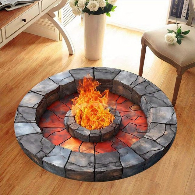 Wucifang Jewelry Teppich mit realistischem Flammen-Design in Multicolour, rund, Durchmesser: 80 cm - Bild 1