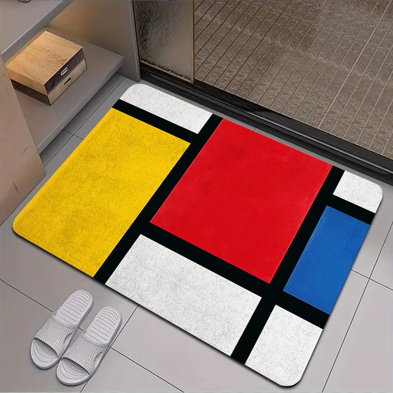 VIKAMA Mondrian Badezimmerteppich mit geometrischem Muster in Rot, Gelb und Blau, rutschfeste und saugfähige Bodenmatte - Bild 3