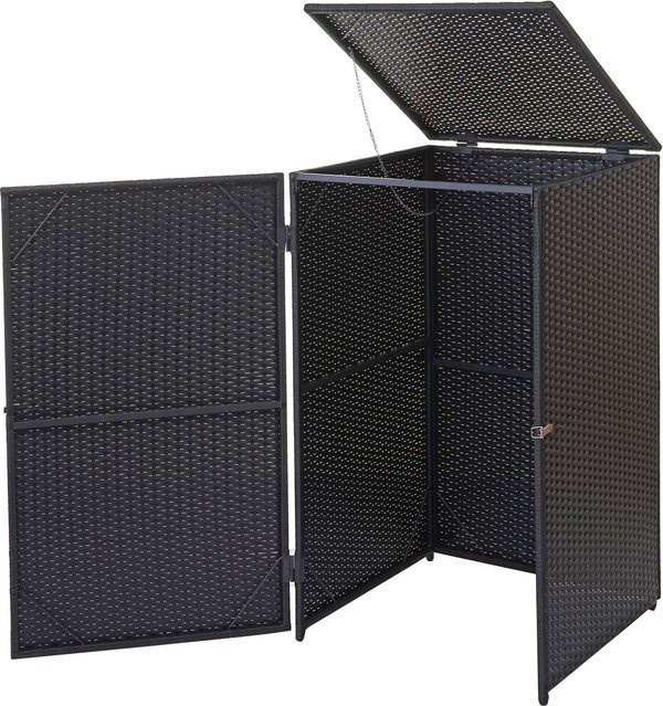 Mülltonnenverkleidung MCW-E25 Mülltonnenbox aus Poly-Rattan für 120l in Schwarz, B/T/H: 110 x 65 x 66 cm - Bild 1