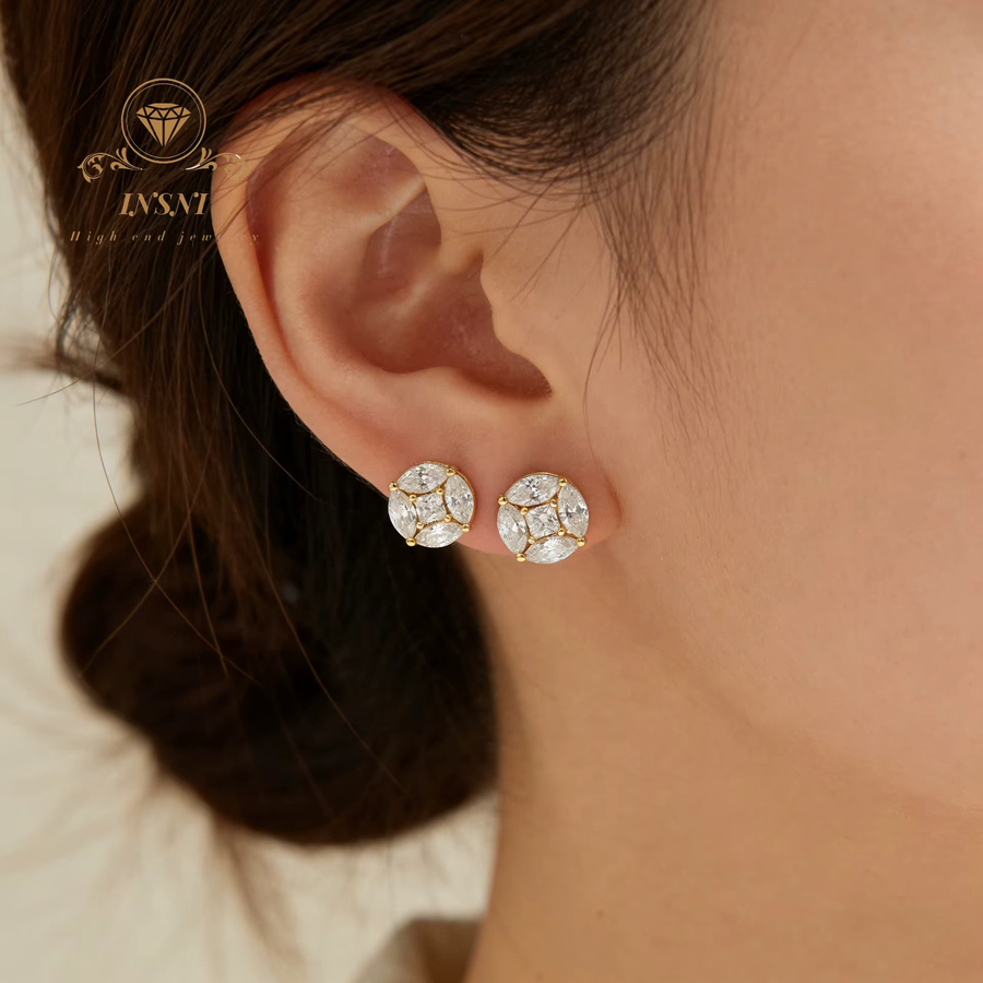 CHUNZHUANG Ohrstecker, 925 Silber, vergoldet 18k Gold, Moissanit, Damen - Bild 2