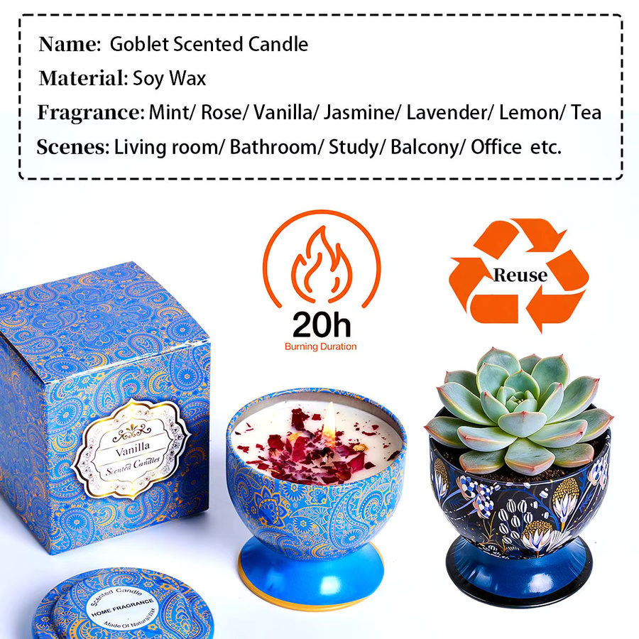 UDOCOOL Duftkerze in Kelchform mit getrockneten Blumen, Floral und Woody, Lila/Mehrfarbig, Glas - Bild 3