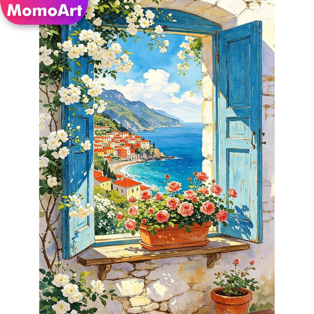 Momoart Diamant-Malerei Meereslandschaft als DIY Strass-Stickerei und Mosaik-Bild für deine Wanddekoration - Bild 1