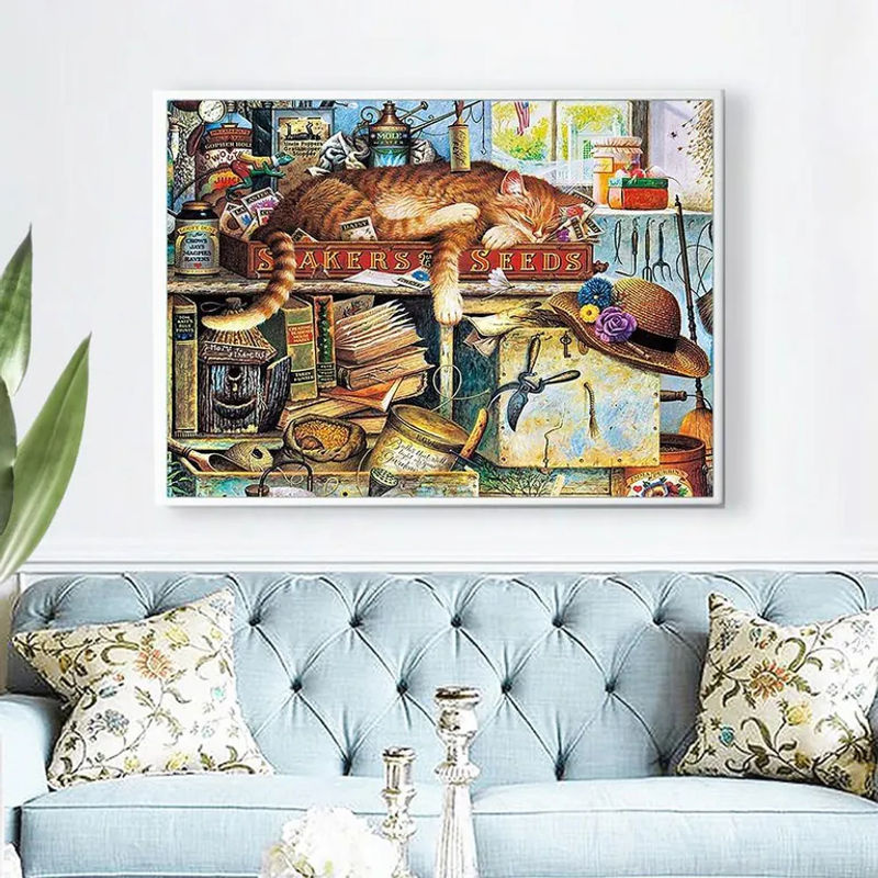 FIYO Diamantmosaik Set mit Katzen-Motiv, Mehrfarbiges Diamond Painting Wandbild aus Kunststoff und Canvas, B: 30 cm, H: 20 cm - Bild 2