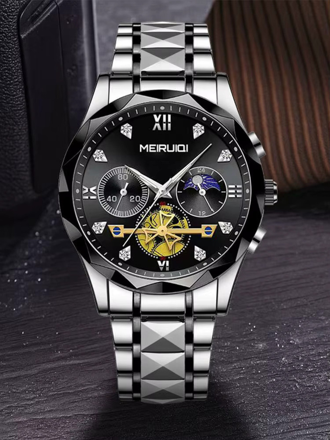 MEIRUIQI Armbanduhr Quarz, Edelstahl, Schwarz, Herren - Bild 5