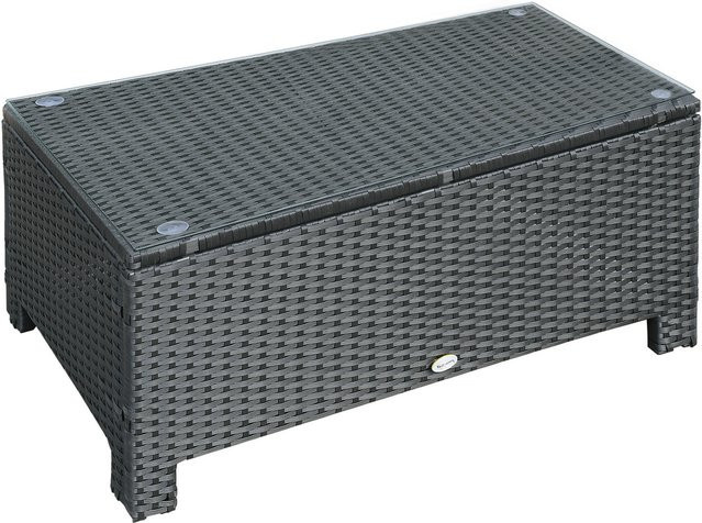 Outsunny Garten Beistelltisch und Couchtisch aus wetterfestem Polyrattan in Schwarz für Balkon und Terrasse, B/T/H: 85 x 50 x 39 cm - Bild 1