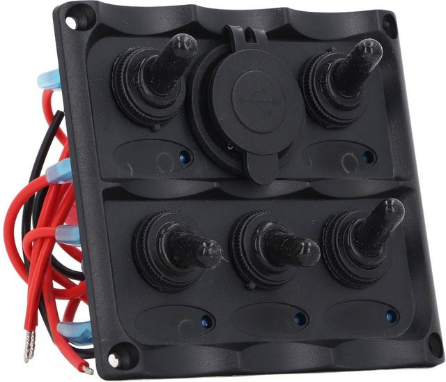 TOMTOP Marine Wippschalter-Panel mit 5-Gang-Wippschalter und 2 USB-Anschlüssen, wasserdicht, Schwarz - Bild 1