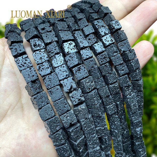 LUOMAN XIARI Spacer Perlen, Naturstein Schwarz Vulkan Lava, Unisex - Bild 1