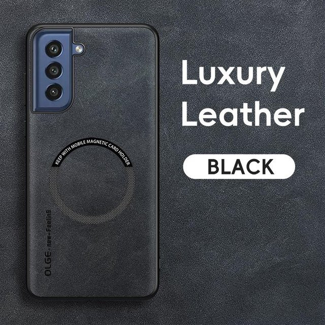 Magnetische Retro Leder Soft Hülle für Samsung Galaxy S21 FE in Schwarz mit Unterstützung für kabelloses Laden - Bild 1