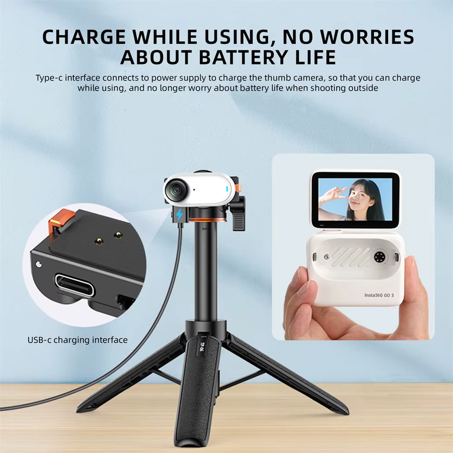 VRIG Magnetischer Schnellwechseladapter für Insta360 Go 3 und GO 3S, Typ-C-Kamerahalterung mit wiederaufladbarer Basis, 1/4 Zoll Schraube und GoPro-Anschluss, Schwarz - Bild 2