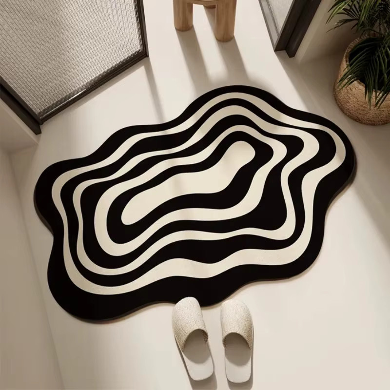VIKAMA Teppich mit schwarz-weißem Streifenmuster für Wohnzimmer und Badezimmer, modern und organisch gestaltet, Breite: 60 cm - Bild 3