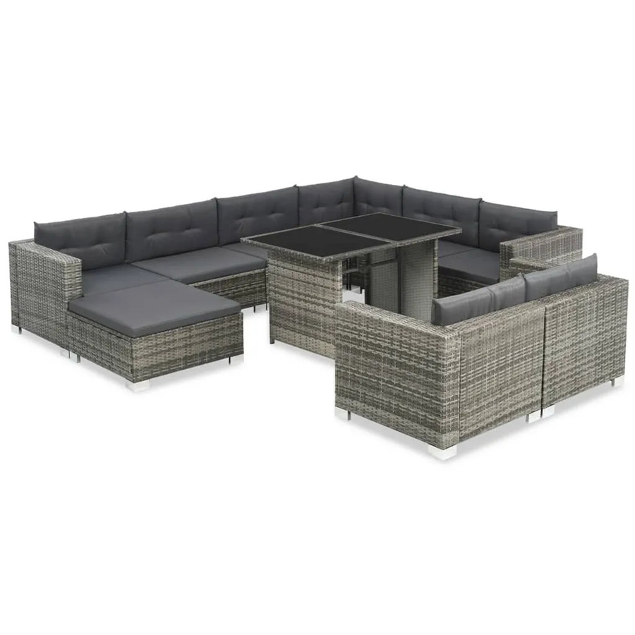 vidaXL 10-tlg Garten-Lounge-Set Modell 5 aus Poly Rattan mit Auflagen in Grau und Stahlrahmen - Bild 2