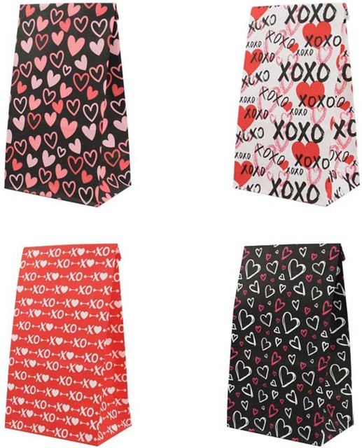 12er-Pack Valentinstags-Geschenktüten aus Kraftpapier mit 4 Designs und Aufklebern, bunte Party-Goodie-Beutel für Leckereien - Bild 1