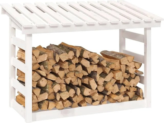 vidaXL Kaminholzregal aus Kiefer Massivholz in Weiß, B/T/H: 108 x 64,5 x 78 cm - Bild 1