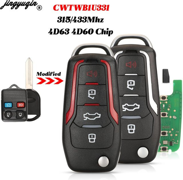 Jingyuqin Modifizierter Fernschlüssel für Ford Explorer Focus Edge Escape Ranger Mustang Flex Mercury Lincoln, Farbe: Schwarz, 315/433 MHz, CWTWB1U331 - Bild 1