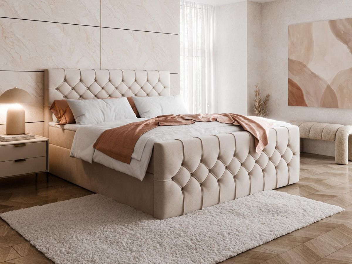 Compleo Boxbett mit Federkernmatratze und zwei Bettkästen aus Velvet-Stoff in modernem Design - Bild 1