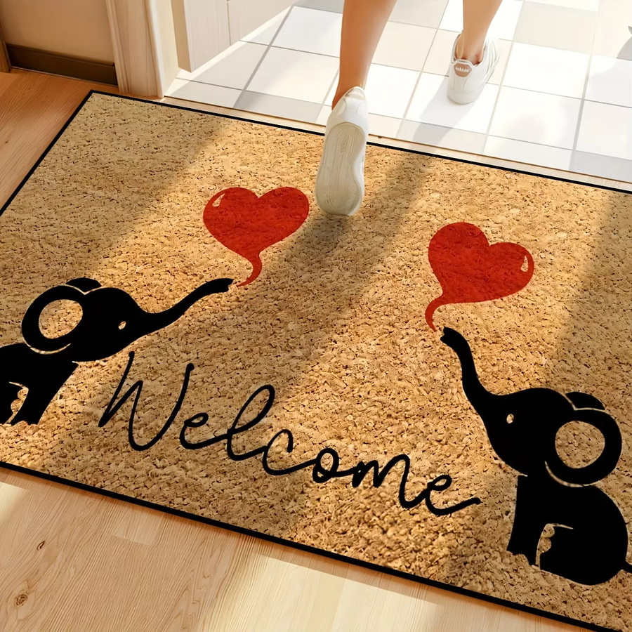 VIKAMA Elefanten Willkommens-Fußmatte in Herzform, rutschfester Coir-Teppich für Innen und Außen, Braun, B/T: 60 x 40 cm - Bild 6
