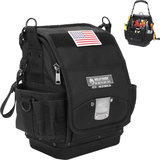 MELOTOUGH Elektriker-Werkzeugtasche mit 44 Fächern und hartem Boden in Schwarz und Grün - Bild 1