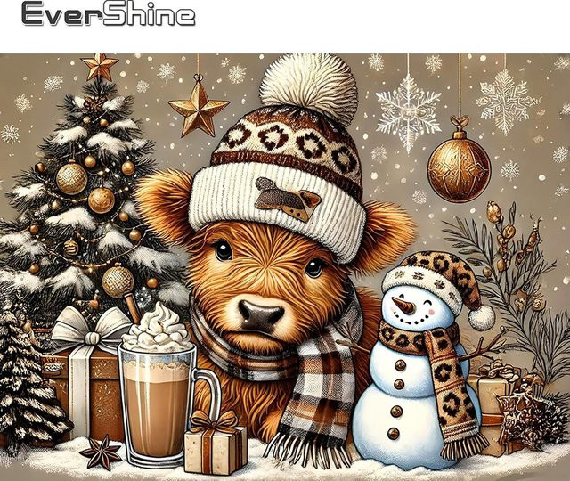 Evershine Diamant Stickerei Rinder Tier Cartoon Mosaik Schneemann, DIY Bild, Bunt / Mehrfarbig - Bild 1