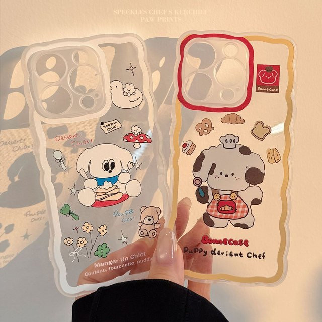 MUQGEW Stoßfeste Handyhülle mit süßem Koreanischem Cartoon-Welpen-Design für iPhone 16 15 14 13 Pro Max, Transparent - Bild 1