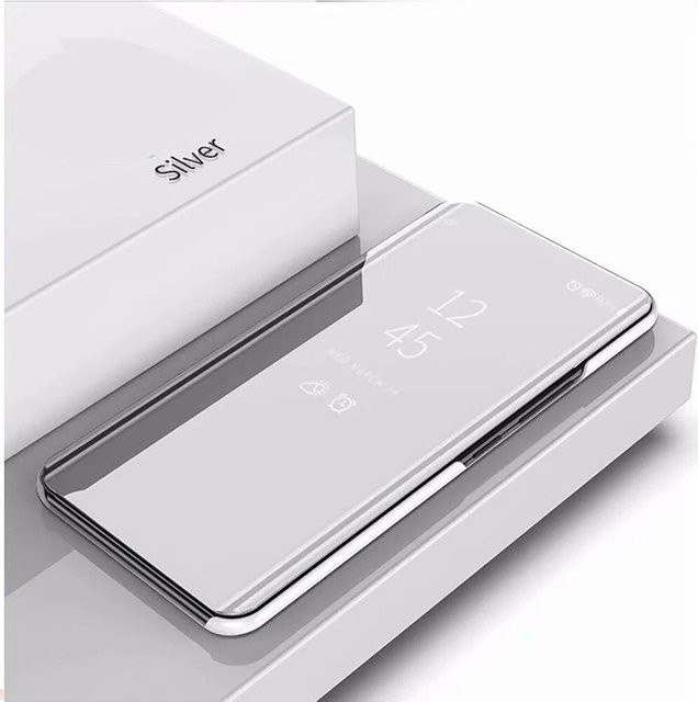 Samsung Galaxy A14 4G A34 A54 5G Schutzhülle mit Spiegel und Magnetischem Buchständer aus Leder in Silber - Bild 1