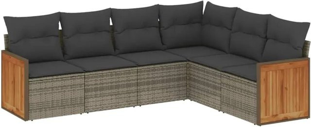 vidaXL 6-teilige Garten-Sofagarnitur in Grau aus Poly-Rattan mit Sitzkissen und Rückenkissen - Bild 1