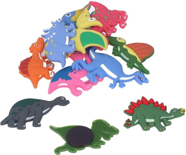 12er Set GoolRC Kühlschrankmagnete aus weichem Silikon mit 3D Dinosaurier Muster in Grau und Multicolour - Bild 1