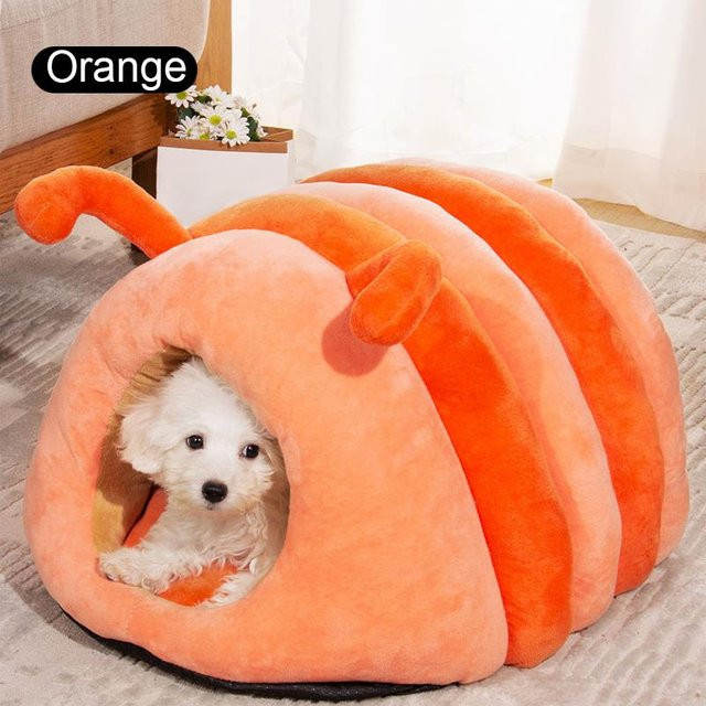 Warmes Haustierhaus in Raupen-Optik aus Plüsch für Hunde und Katzen, faltbar und waschbar, Farben: Orange oder Grün - Bild 1