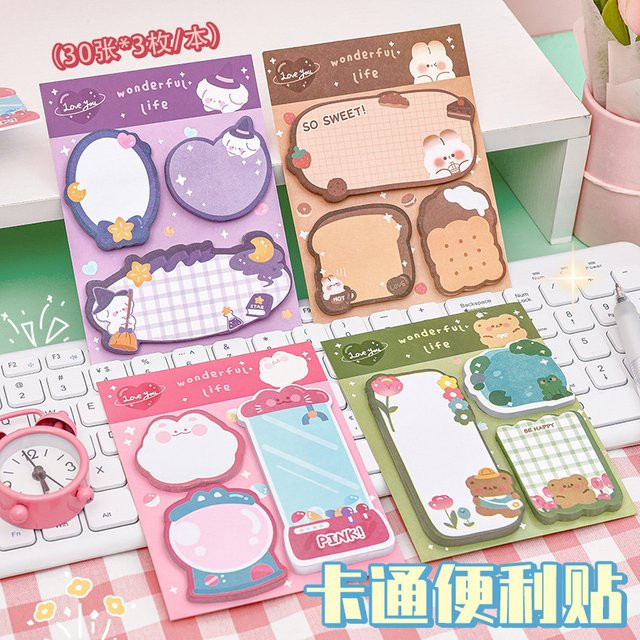 Niedrige Haftnotizen mit Kawaii Cartoon Motiven Erdbeere Kaninchen Bär in Mehrfarbig - Bild 1