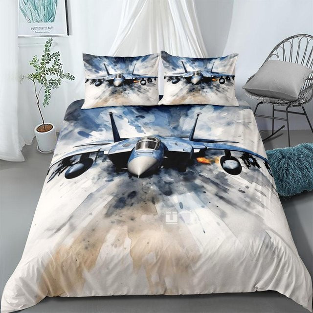 Raptor Kampfjet Bettwäscheset von Practical Home Decor in Blau mit Motiv Fahrzeugen, bestehend aus Bettbezug und Kissenbezug, B/H: 150 x 200 cm - Bild 1