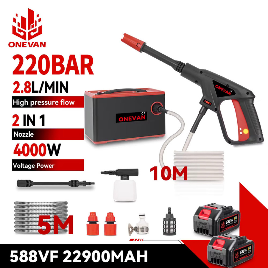 ONEVAN Elektrischer Hochdruckreiniger 4000W mit 220Bar für Makita 18V Akku, 2in1 Reinigungsgerät für Auto und Garten - Bild 2