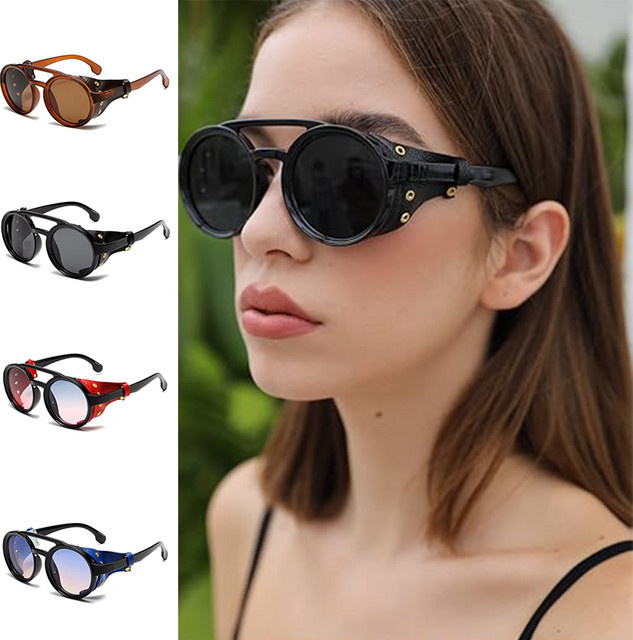 Sonnenbrille Retro Runde Steampunk, Vollrand, Kunststoff, Schwarz, Unisex - Bild 1