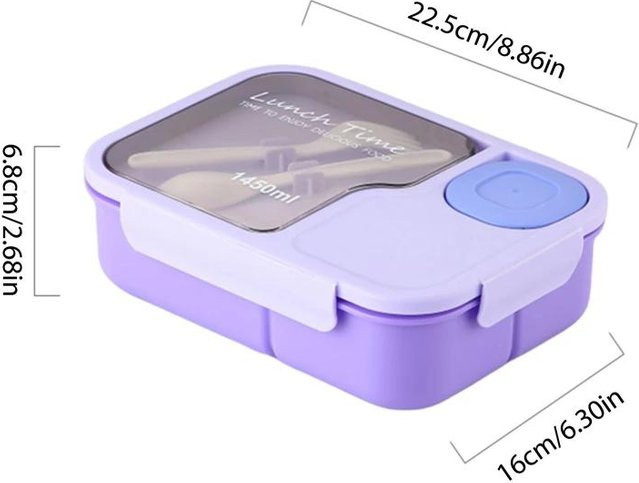 Yiran Furniture Bento-Lunchbox für Kinder in Lila mit 3 Fächern, auslaufsicher und isoliert inklusive Besteck - Bild 1