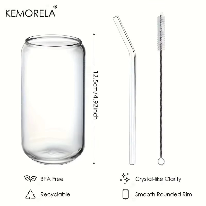 KEMORELA Glas Bierbecher Set mit Stroh und Reinigungswerkzeugen, transparent - Bild 6