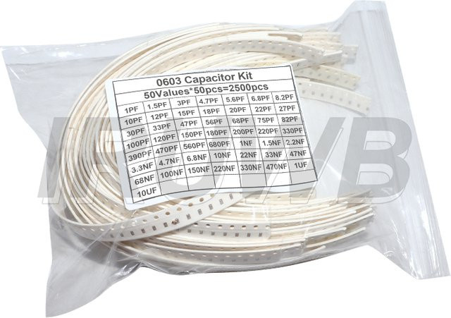 IRUWB SMD Keramik-Kondensator Set in Weiß, 2500 Stück mit 50 Werten von 1pF bis 1uF, Gehäuseformen 0402, 0603 und 0805 - Bild 1