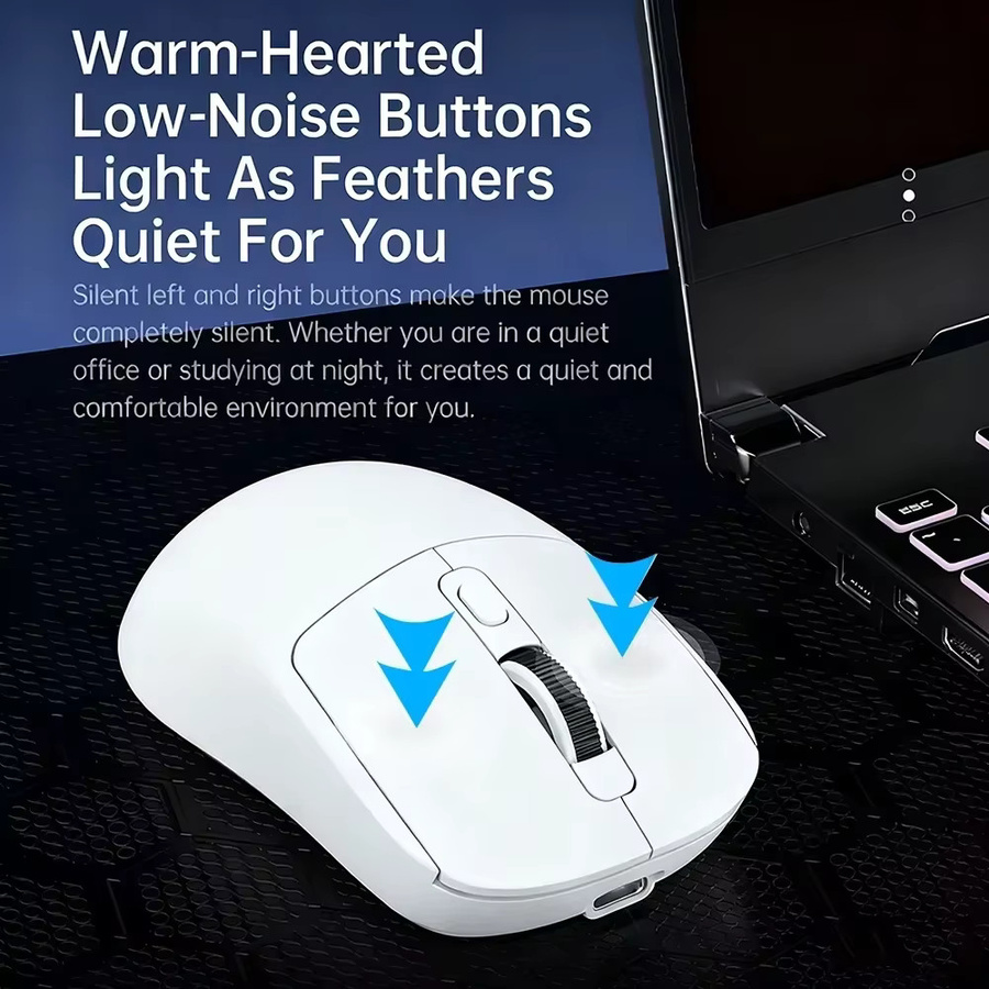 Kebidumei Kabellose Gaming Maus mit 8000 DPI, Bluetooth und 2,4 GHz Verbindung, Wiederaufladbare Maus mit 6 Tasten in Weiß - Bild 5
