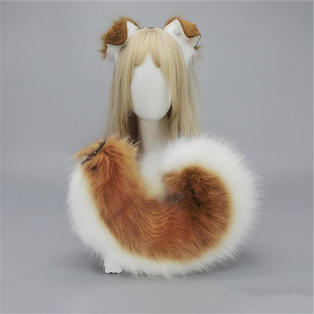 YIRAN Anime Hundeohren-Stirnband und Schwanz, 2-teiliges Set, Plüschtierohren Schwanz - Bild 1